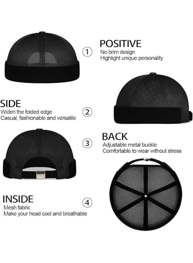 Docker Cap Adjustable Sailor Hat UV Protection Docker Hat Summer Harbour Hat Fishing Hat Unisex Mesh Brimless Rolled Cuff Harbour Beanie Hat - Image 2