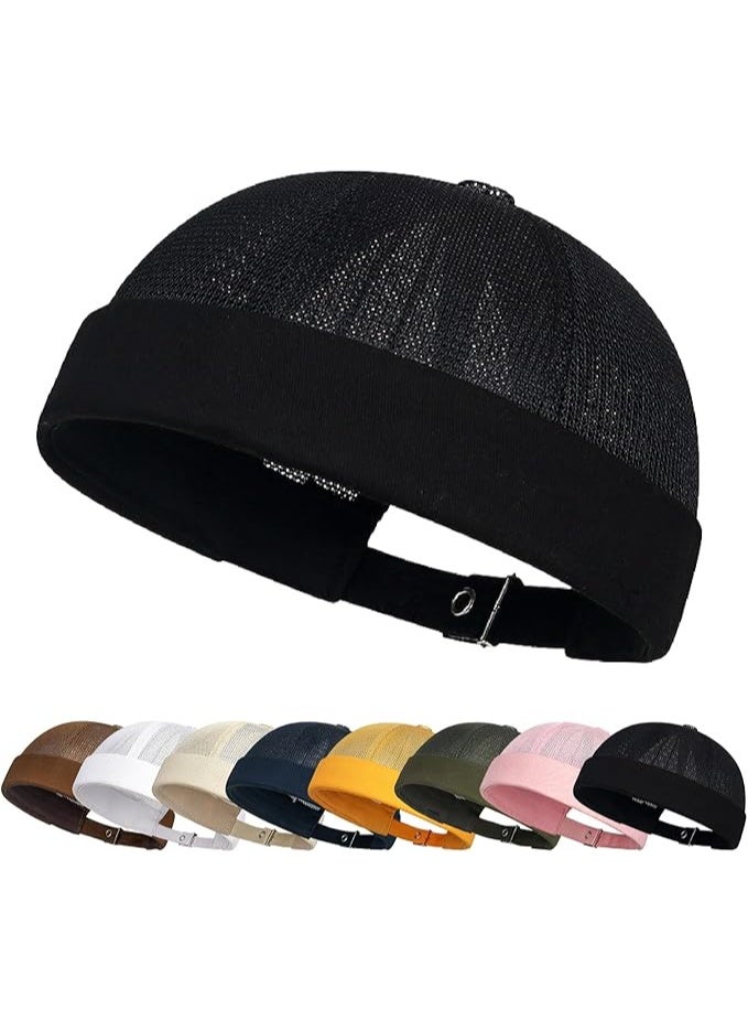 Docker Cap Adjustable Sailor Hat UV Protection Docker Hat Summer Harbour Hat Fishing Hat Unisex Mesh Brimless Rolled Cuff Harbour Beanie Hat - Image 1