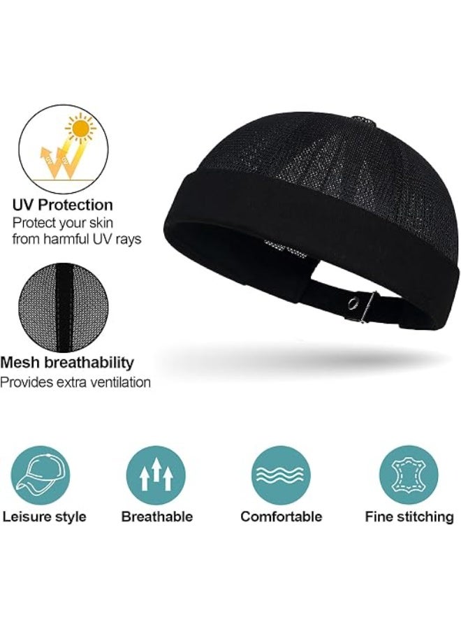 Docker Cap Adjustable Sailor Hat UV Protection Docker Hat Summer Harbour Hat Fishing Hat Unisex Mesh Brimless Rolled Cuff Harbour Beanie Hat - Image 3