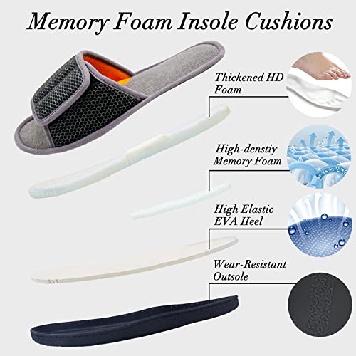 WALKFUN Adjustable House Slippers for Men Open Toe Breathable Indoor Slip on Mens Slides Sandals with Memory Foam for Bedroom,Patio(7-8,Grey) - Image 2