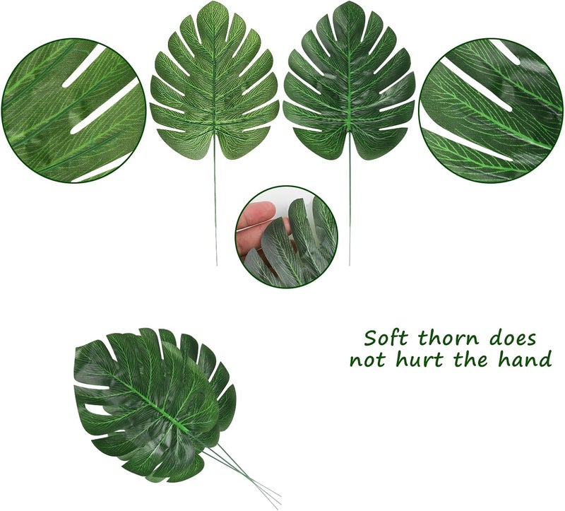 CCINEE 24PCS Green Artificial Palm Leaves, Faux Monstera Leaves Simulation Safari Leaves with Stems for Home Hawaiian Luau Party Jungle Beach Theme Party Decoration - Image 3