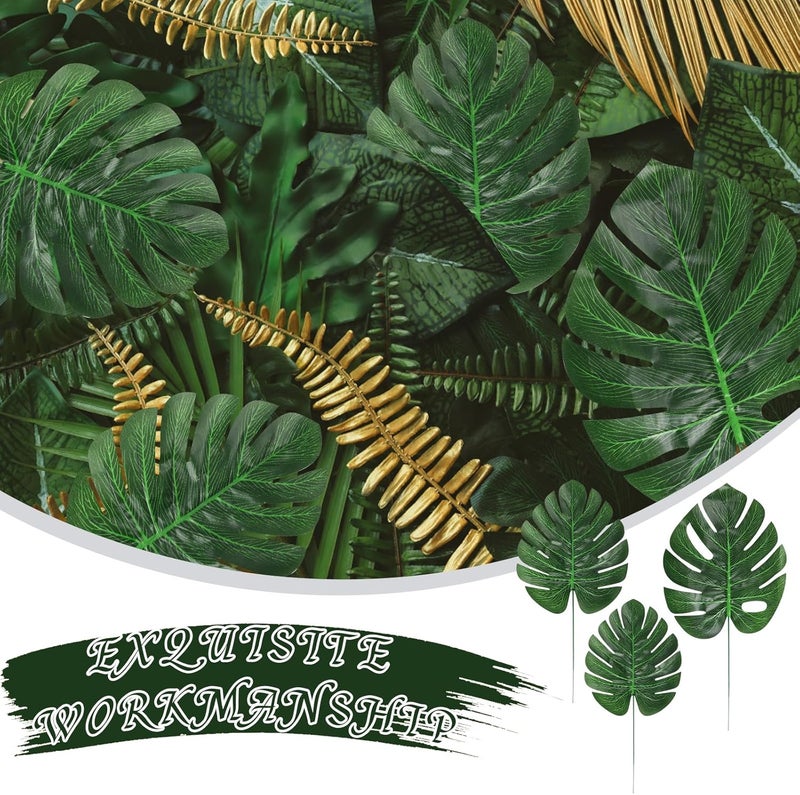CCINEE 24PCS Green Artificial Palm Leaves, Faux Monstera Leaves Simulation Safari Leaves with Stems for Home Hawaiian Luau Party Jungle Beach Theme Party Decoration - Image 5