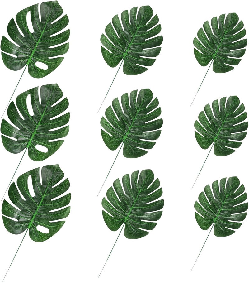 CCINEE 24PCS Green Artificial Palm Leaves, Faux Monstera Leaves Simulation Safari Leaves with Stems for Home Hawaiian Luau Party Jungle Beach Theme Party Decoration - Image 4