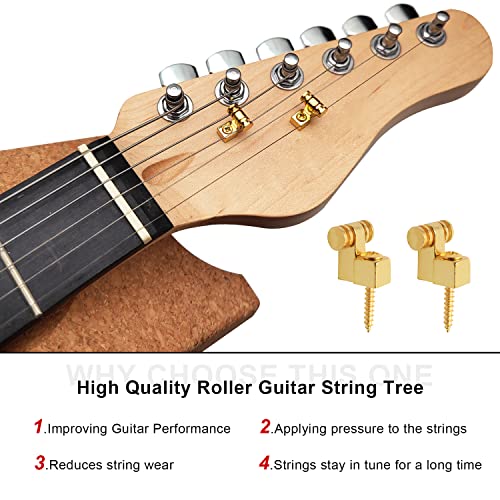 MAXCHEER Roller Guitar String Trees Guides Retainer for Fender Strat Stratocaster Tele Telecaster Electric Guitar，Pack of 4 (Gold) - Image 3