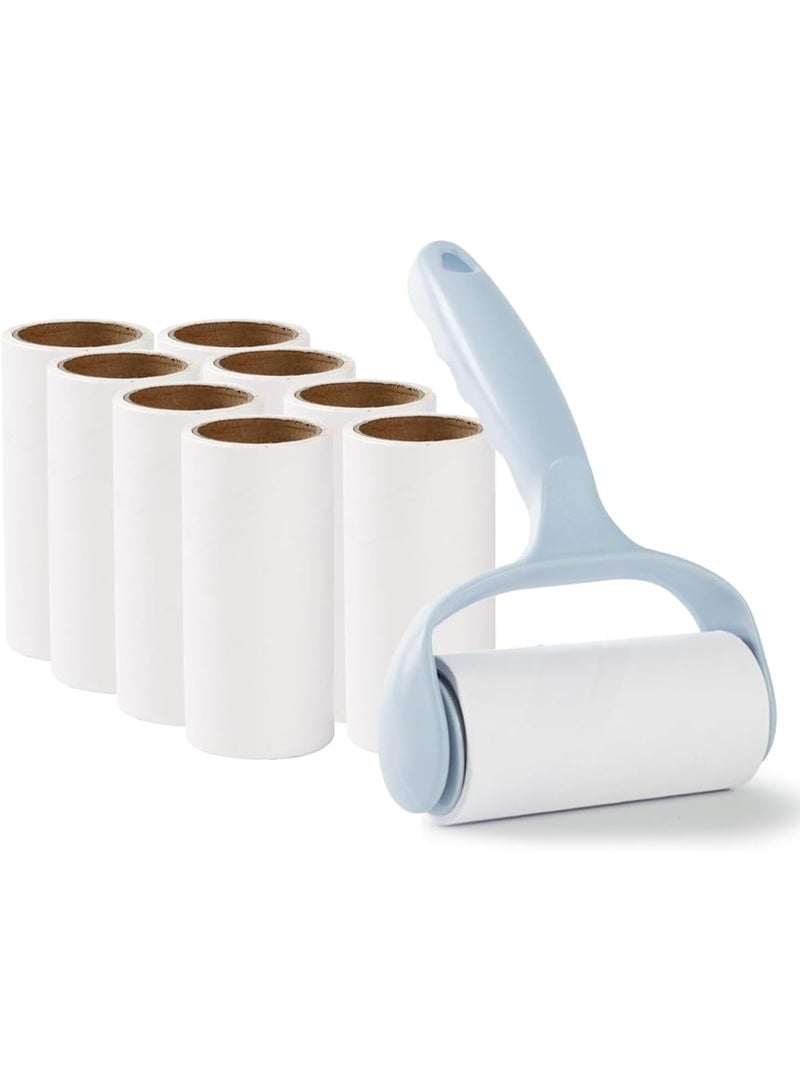 Meetion Lint Roller Remover Set, Ultra-Sticky Dog/Cat Hair Removal Tool with 360 Sheets (9 Refills + 1 Handle), Fluff Brush for Clothing, Carpets, Car Seats, and Dust Removal (Blue)  - Image 1