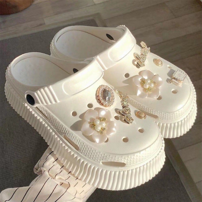 Chic XIXIT Summer DIY Rhinestone Heart Beach Slides with Thick Soft Sole2913 hole-gem flower-white 2913 hole-gem flower-white 