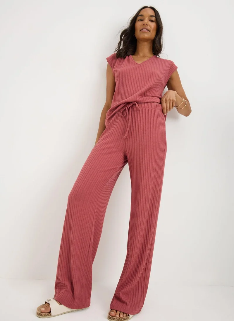 Matalan Pink Co-Ord Ribbed Wide Leg Trousers
