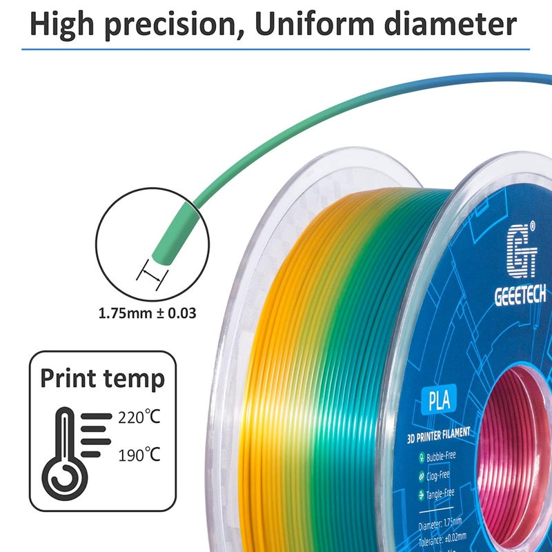Geeetech Rainbow PLA Filament 1.75mm, 3D Printer Multicolor Filament, Color Changing Filament 1kg (2.2lbs) 1 Spool, Dimensional Accuracy +/- 0.02 mm - Image 3