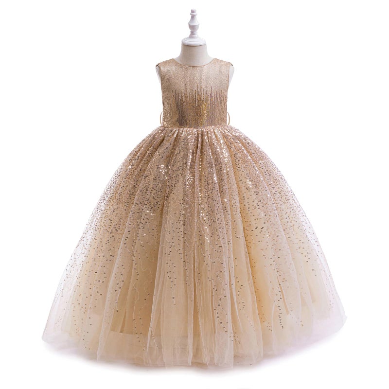 DPKM Flower Girls Sequin Dress Bridesmaid Sparkle Formal Wedding Party Birthday Kids Pageant Princess Prom Ball Gown - Image 3