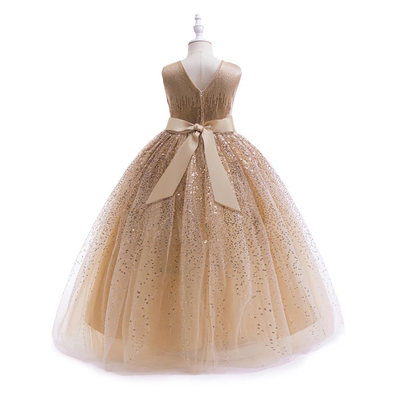 DPKM Flower Girls Sequin Dress Bridesmaid Sparkle Formal Wedding Party Birthday Kids Pageant Princess Prom Ball Gown - Image 2