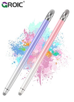 2PCS Stylus Pens for Touch Screens, Pink/Purple Capacitive Stylus High Precision Pen iPhone/iPad/Tablet Android/Microsoft Surface, Compatible with All Screens
