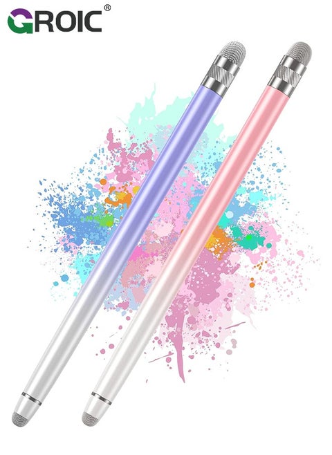 2PCS Stylus Pens for Touch Screens, Pink/Purple Capacitive Stylus High Precision Pen iPhone/iPad/Tablet Android/Microsoft Surface, Compatible with All Screens