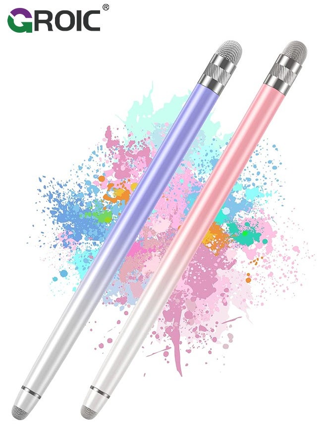 GROIC - 2PCS Stylus Pens for Touch Screens, Pink/Purple Capacitive Stylus High Precision Pen iPhone/iPad/Tablet Android/Microsoft Surface, Compatible with All Screens - Image 1