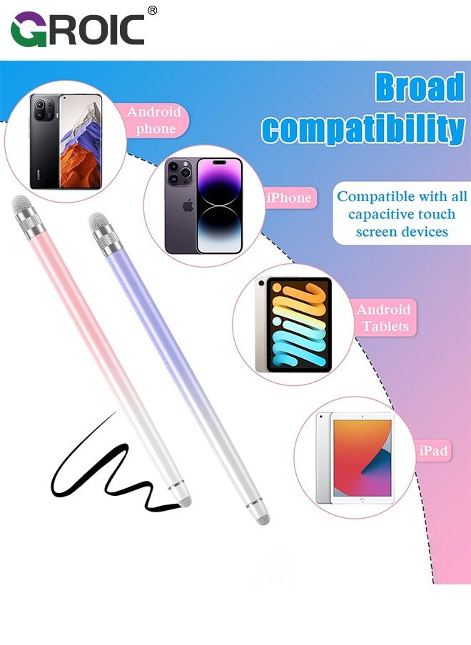 GROIC - 2PCS Stylus Pens for Touch Screens, Pink/Purple Capacitive Stylus High Precision Pen iPhone/iPad/Tablet Android/Microsoft Surface, Compatible with All Screens - Image 1