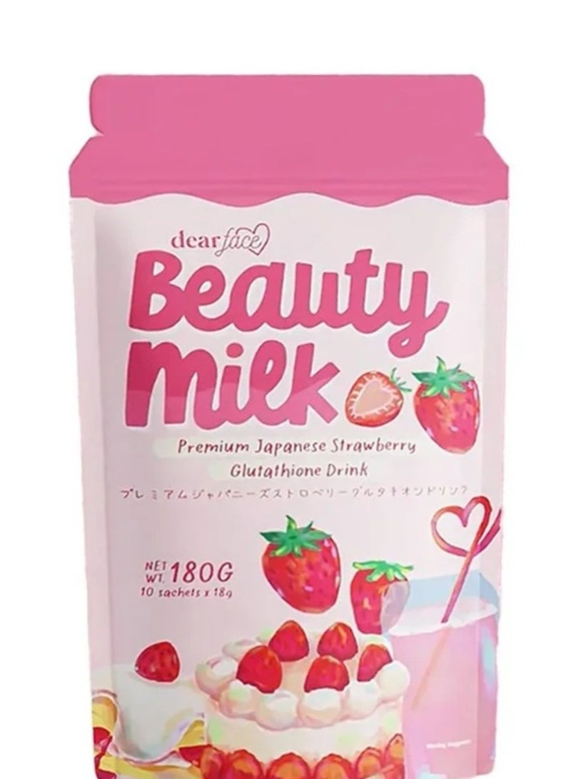 dear face ‏‏Beauty Milk Premium Japanese Strawberry Glutathione Drink 180g - Image 1