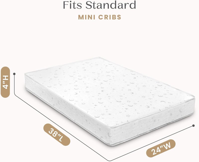 Delta Children Twinkle Galaxy Limited 4inch Mini Crib Mattress  Premium Sustainably Sourced Fiber Core  Waterproof  GREENGUARD Gold Certified NonToxic  5 Year Warranty  Made in USA - Image 2