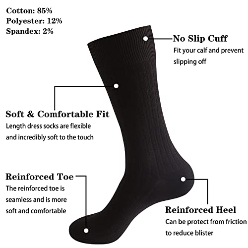 PUJANE Men's Dress Crew Socks 5 Pairs Mens Cotton Calf Business Formal Soft Breathable Athletic Long Sport Socks (Black Size XL) - Image 2