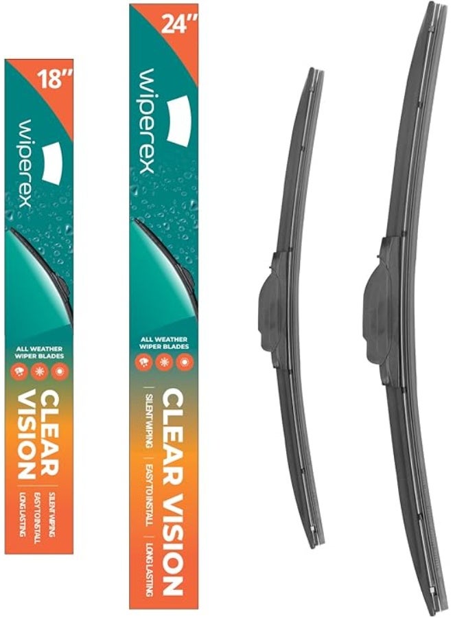 ويبيركس WiperEX 24" + 18" Wiper Blades – Silent, Streak-Free, Anti-Lift, Durable Natural Rubber Pair (Pack of 2) - Image 1