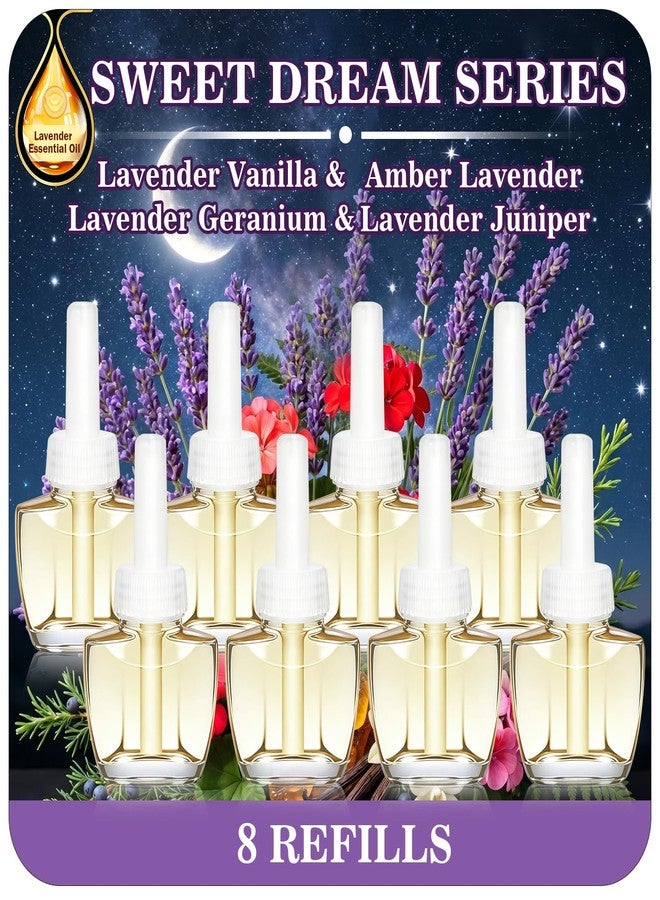عبوات معطر جو كهربائي للمنزل، بروائح صيفية من اللافندر والغرنوقي، واللافندر والعرعر، واللافندر والفانيليا، واللافندر العنبري، للحمام، 8 عبوات، 5.28 أونصة سائلة، متوافقة مع معطرات الجو من إير ويك وجليد - Image 1