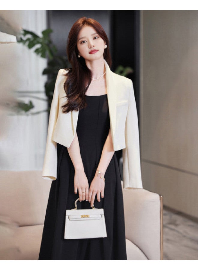Women's Spring/autumn Short Blazer Jacket - Peaked Lapel Long Sleeve Office Suit Jacket For Petite Women (height-effect) - Image 1