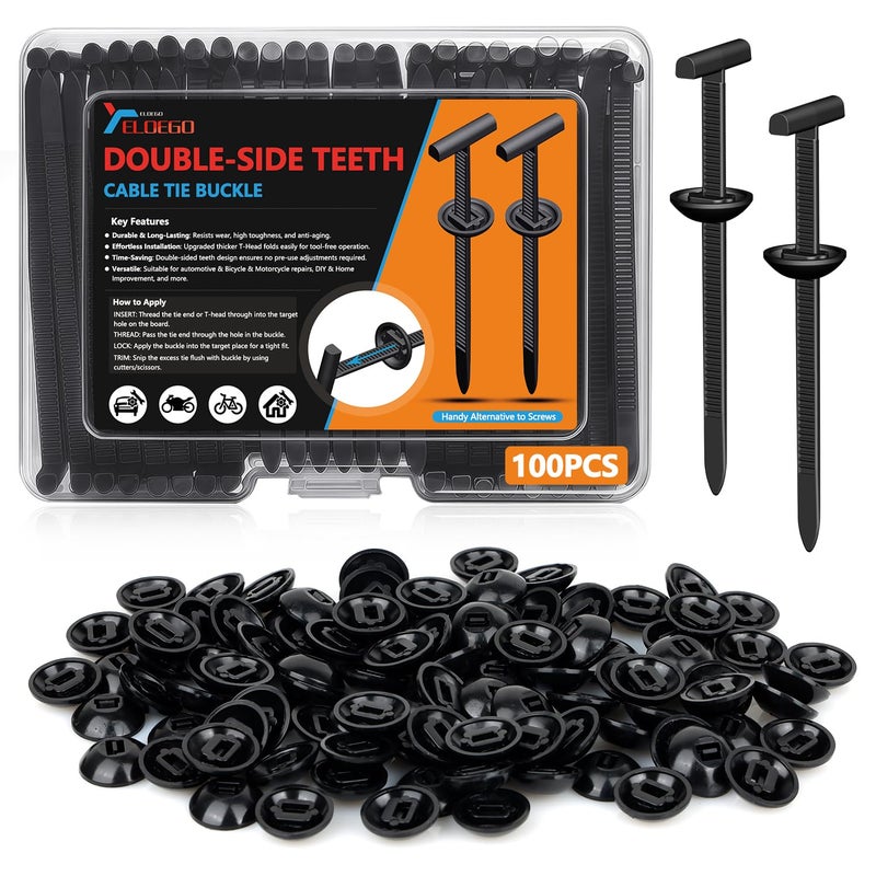 ELOEGO Universal Car Cable Tie Buckles Upgrade DoubleSided Teeth Nylon PA66 Zip Tie Clips for Car Fender Engine Cover Mudguard Fastener Automotive Replacement Screw Rivets Fixing100Pcs - Image 3