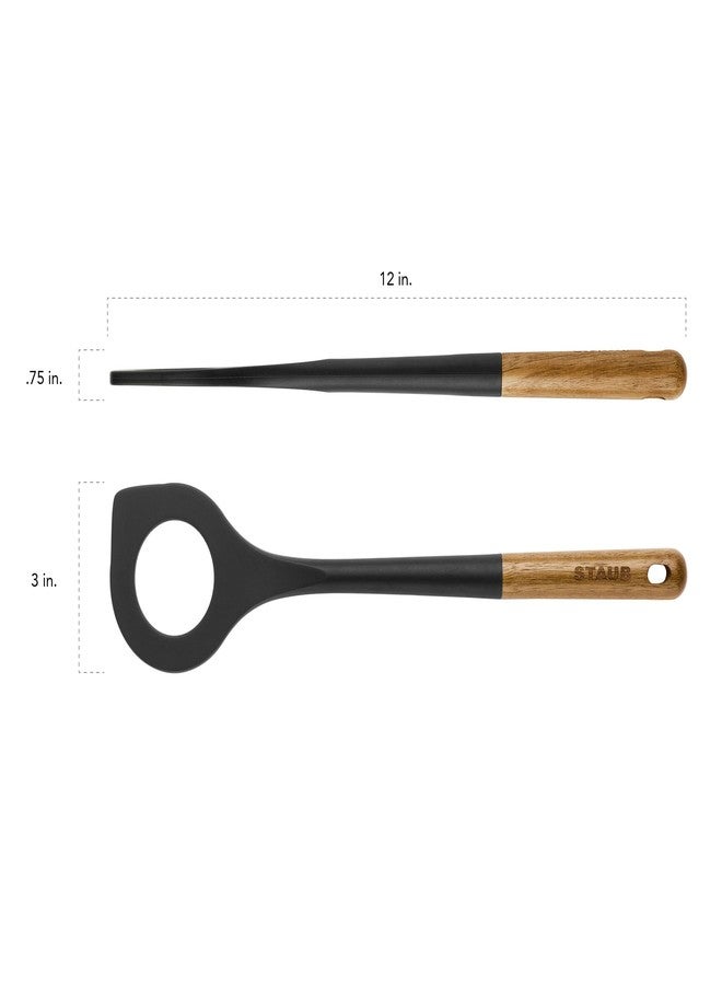 STAUB Risotto Spoon, Cooking Utensil, Perfect for Stirring and Serving Risotto, Durable BPA-Free Matte Black Silicone, Acacia Wood Handles, Safe for Nonstick Cooking Surfaces - Image 3