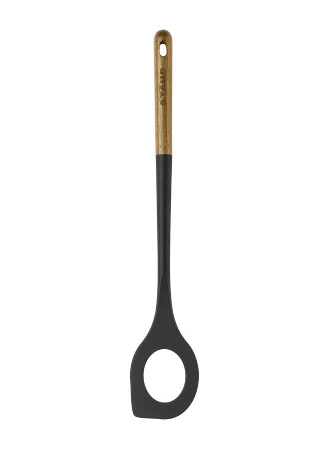 STAUB Risotto Spoon, Cooking Utensil, Perfect for Stirring and Serving Risotto, Durable BPA-Free Matte Black Silicone, Acacia Wood Handles, Safe for Nonstick Cooking Surfaces - Image 4