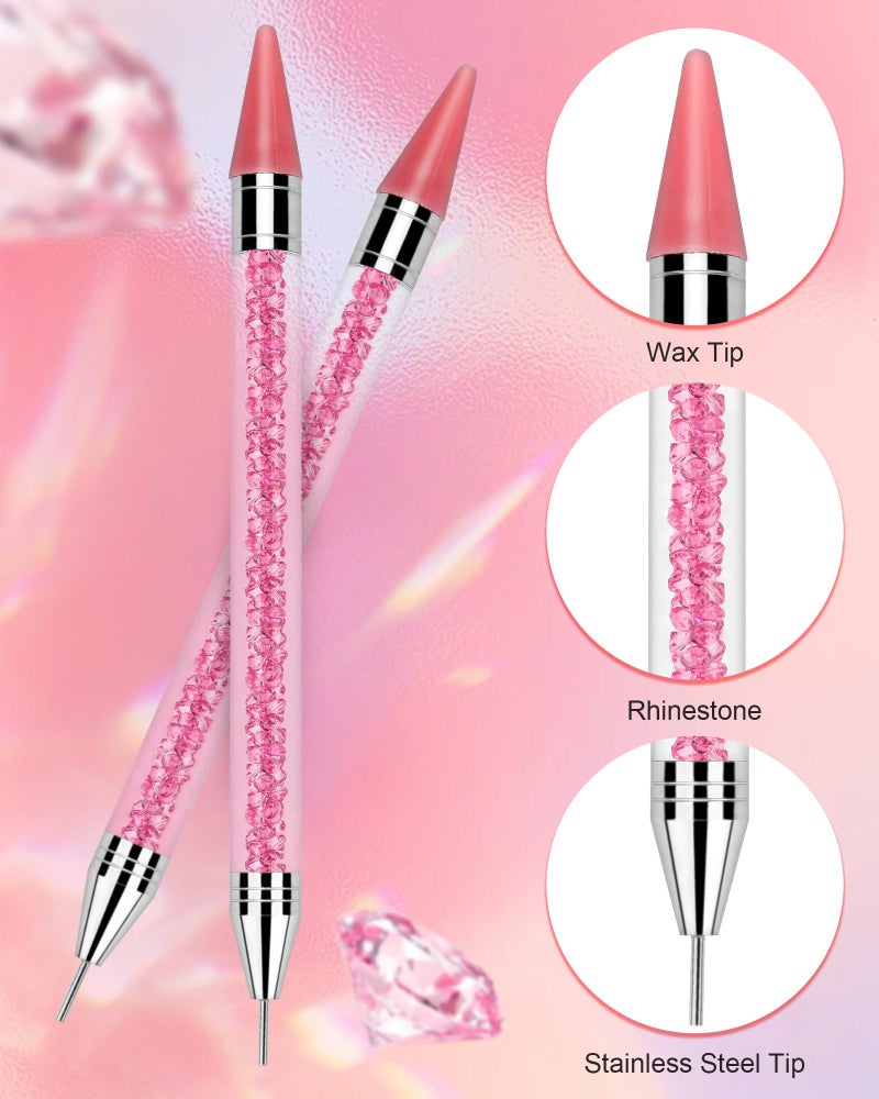 Rolybag Rhinestone Picker Tool, Rhinestone Applicator Tool Dotting Wax Pen Dual-Ended with 4 PCS Replaceable Wax Tips and 1 Tweezers for DIY Nail Art Tool (Pink) - Image 2