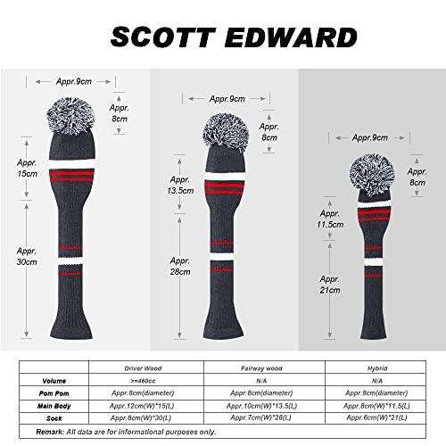 Scott Edward أغطية رأس جولف سكوت إدوارد رمادي أبيض أحمر خطوط نمط 3 قطع/عبوة للسائق (460cc)، خشب الفيرواي والهجين، علامات أرقام دوارة - Image 3