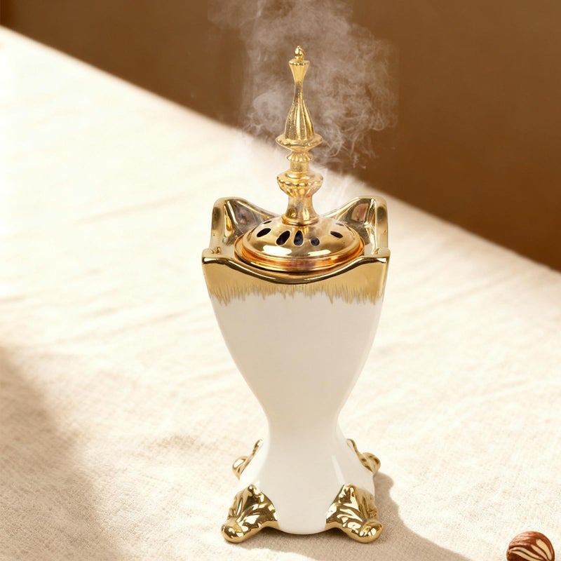 Deapeey Ceramic Bakhoor Incense Burner - Tranditional Golden Bakhoor Burner - for Yoga, Spa, Aromatherapy, Office & Home Decor - Image 1