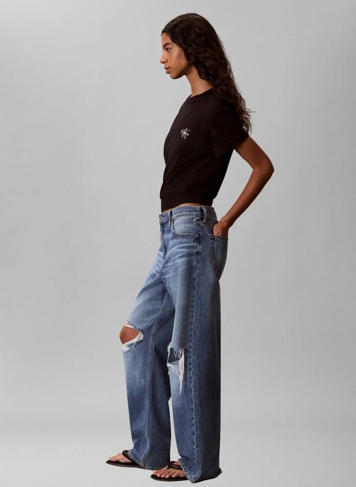 Calvin Klein Jeans Black Boxy Monologo Crew Neck T-Shirt for Women | Best Price UAE