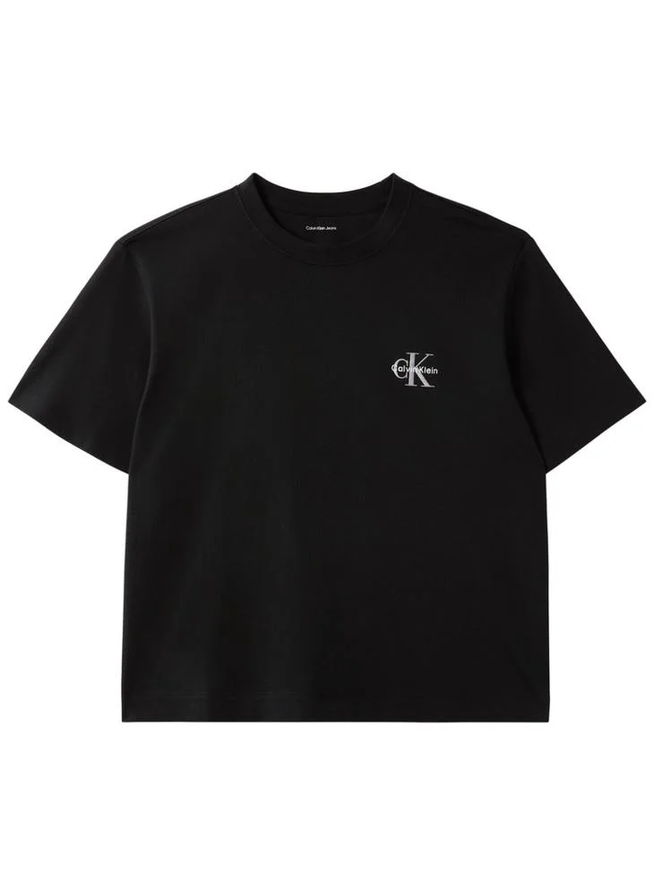 Calvin Klein Jeans Black Boxy Monologo Crew Neck T-Shirt for Women | Best Price UAE