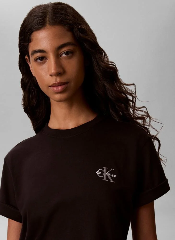 Calvin Klein Jeans Black Boxy Monologo Crew Neck T-Shirt for Women | Best Price UAE