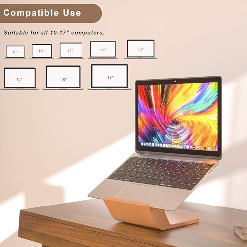 NAMAII Wooden Laptop Stand, Ergonomic Computer Stand for Desk, Portable Laptop Riser, Notebook Stand Holder Compatible with MacBook Pro/Air, Dell, HP, Lenovo and All Laptops (10-17 inch), Wood - Image 4
