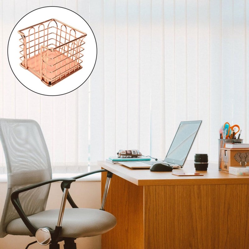 Rose Gold Metal Desktop Organizer with Pen Holder and Business Card Storage - Image 4