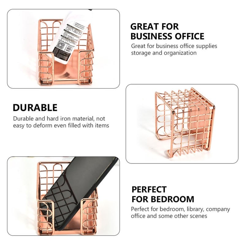 Rose Gold Metal Desktop Organizer with Pen Holder and Business Card Storage - Image 5