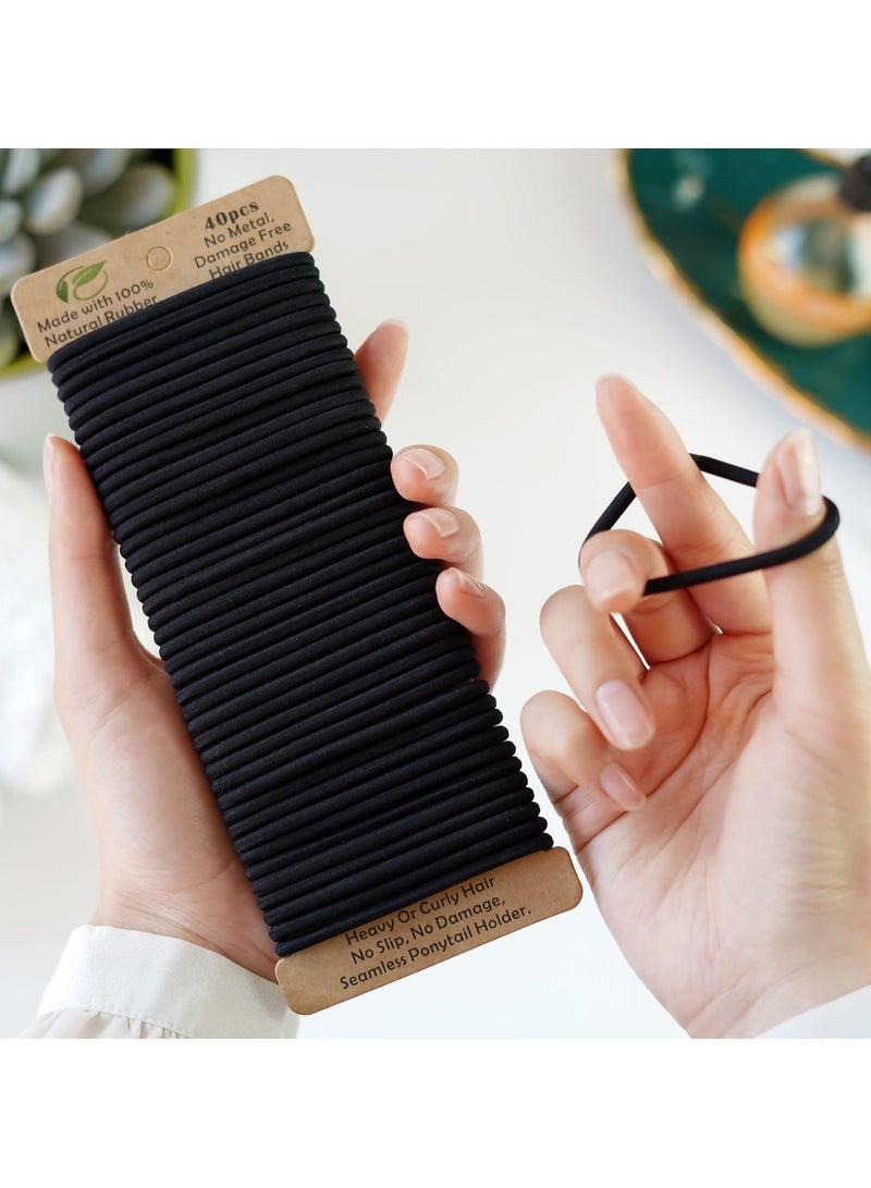 STAR BEJA 4mm Thick Elastic Bobbles No Damage 40pc Black Ties Elastics Tie Ponytail Holders For Women and girls - Image 1