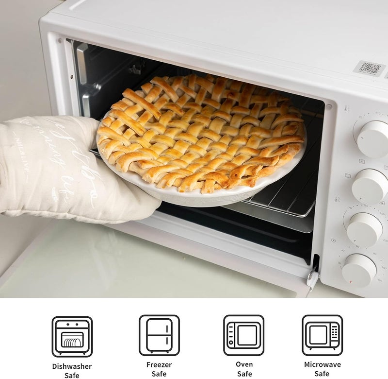 FE FUN ELEMENTS Fun Elements Pie Pan, 9 Inch Ceramic Pie Dish, Deep Dish Pie Pan with Lace Emboss, Ruffled Pie Plate for Baking, Thanksgiving Christmas Gifts(Bright White) - Image 3