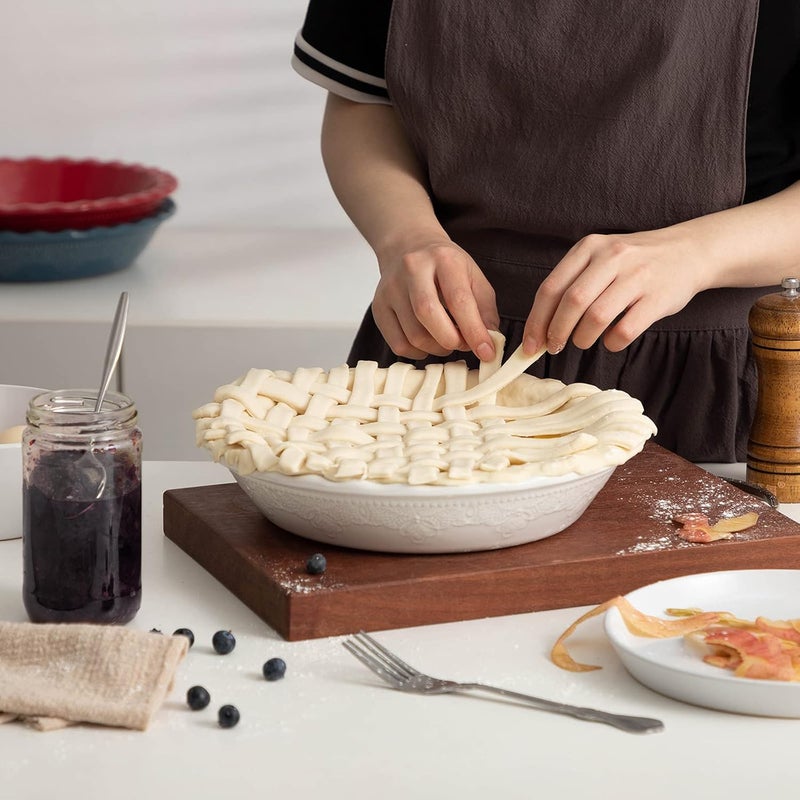 FE FUN ELEMENTS Fun Elements Pie Pan, 9 Inch Ceramic Pie Dish, Deep Dish Pie Pan with Lace Emboss, Ruffled Pie Plate for Baking, Thanksgiving Christmas Gifts(Bright White) - Image 4