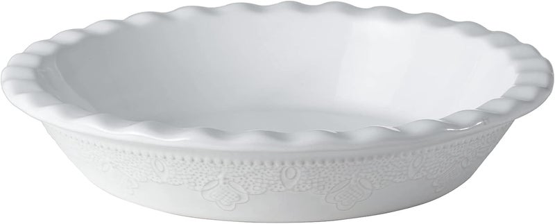 FE FUN ELEMENTS Fun Elements Pie Pan, 9 Inch Ceramic Pie Dish, Deep Dish Pie Pan with Lace Emboss, Ruffled Pie Plate for Baking, Thanksgiving Christmas Gifts(Bright White) - Image 1