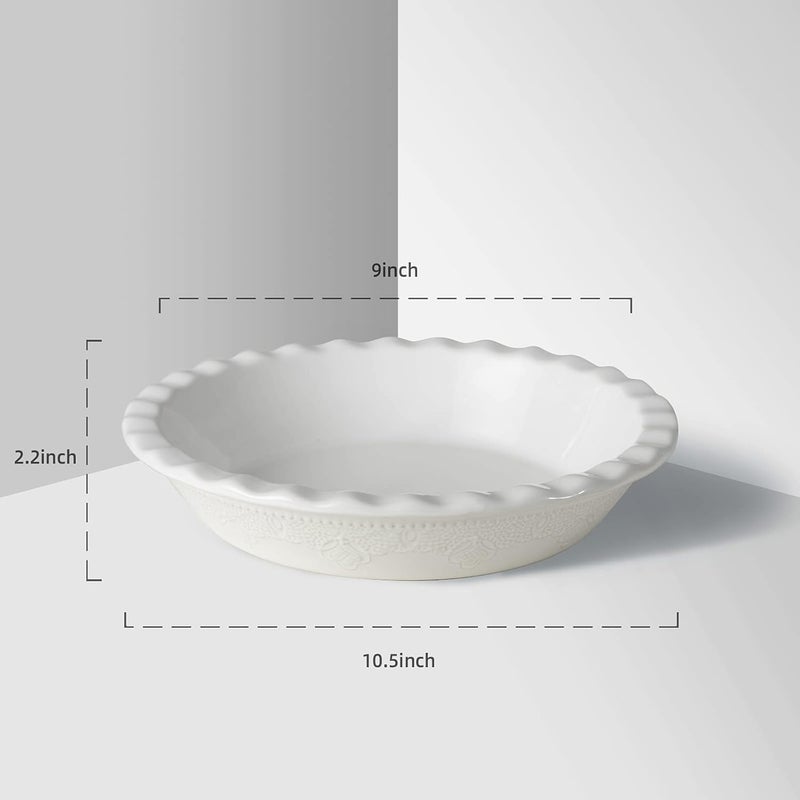 FE FUN ELEMENTS Fun Elements Pie Pan, 9 Inch Ceramic Pie Dish, Deep Dish Pie Pan with Lace Emboss, Ruffled Pie Plate for Baking, Thanksgiving Christmas Gifts(Bright White) - Image 2