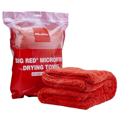 Maxshine Big Red Microfiber Towel (1000GSM) - Large Plush, Rinse-Free Drying Towel, Double-Sided Detailing for Cars (20”x28” / 51x71cm), Professional Auto Detailing Towel - Image 1