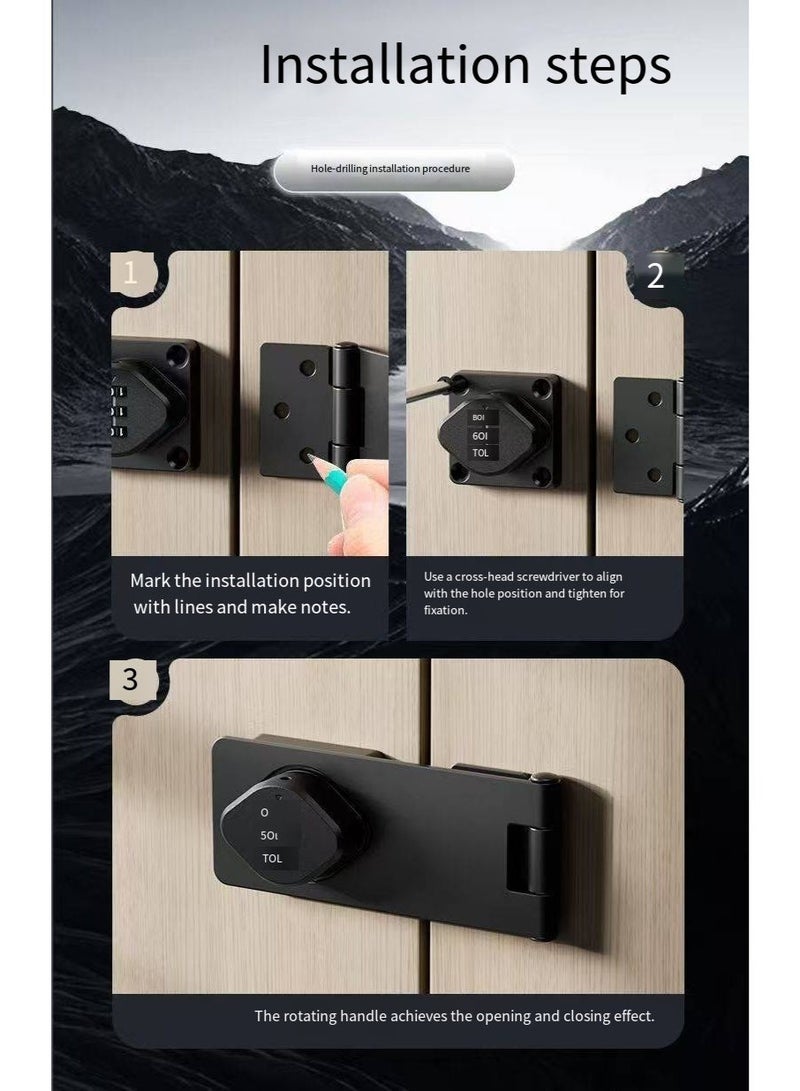 Keyless Combination Lock, 3-Digit Combination Lock for Cabinet Doors – Twist Knob Hasp Latch Lock with Password Code – Zinc Alloy Cabinet Door Latch for Kitchen Drawers, Cabinets, Cupboard (Black) - Image 4