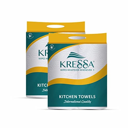 Kressa 2 Ply Paper Towel | Kitchen Tissue | Towel Paper Roll | 4 Rolls 60 Pulls Per Roll Total 240 Pulls Made of Natural Virgin Pulp - Image 1