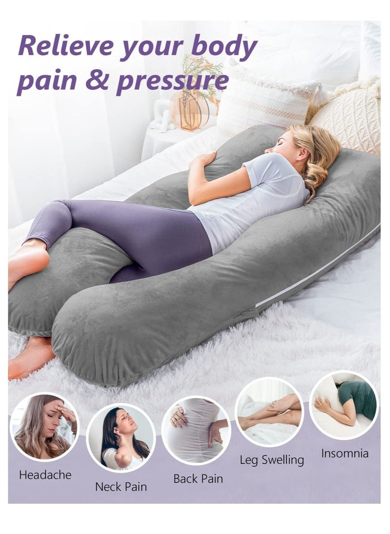 Arabest Pregnancy Pillow, Full Body Pillow with Reversible Velvet Cover, U Shaped Maternity Pillow  for Pregnant Women and Sleeping Support(Dark Grey)  - Image 2