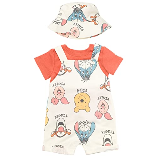 Disney Winnie the Pooh Newborn Baby Boys Short Overalls French Terry T-Shirt and Hat 3 Piece Outfit Set 6-9 Months - Image 4