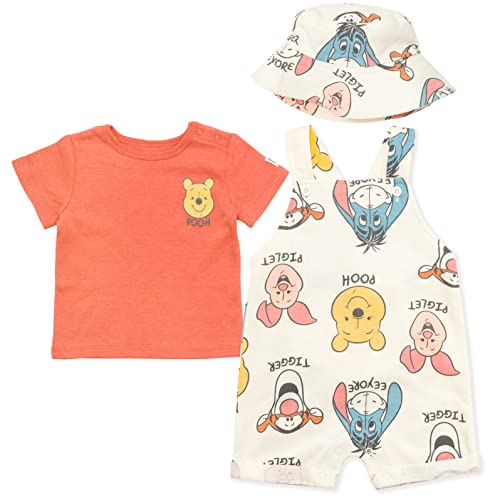Disney Winnie the Pooh Newborn Baby Boys Short Overalls French Terry T-Shirt and Hat 3 Piece Outfit Set 6-9 Months - Image 2