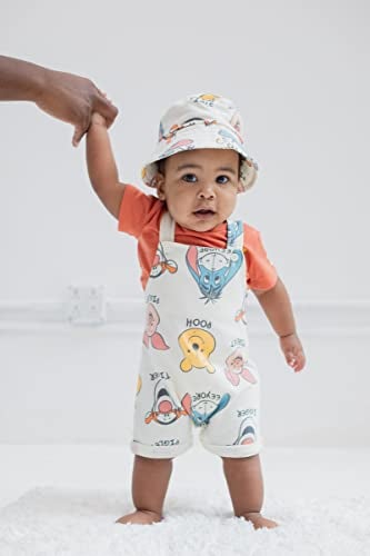 Disney Winnie the Pooh Newborn Baby Boys Short Overalls French Terry T-Shirt and Hat 3 Piece Outfit Set 6-9 Months - Image 3