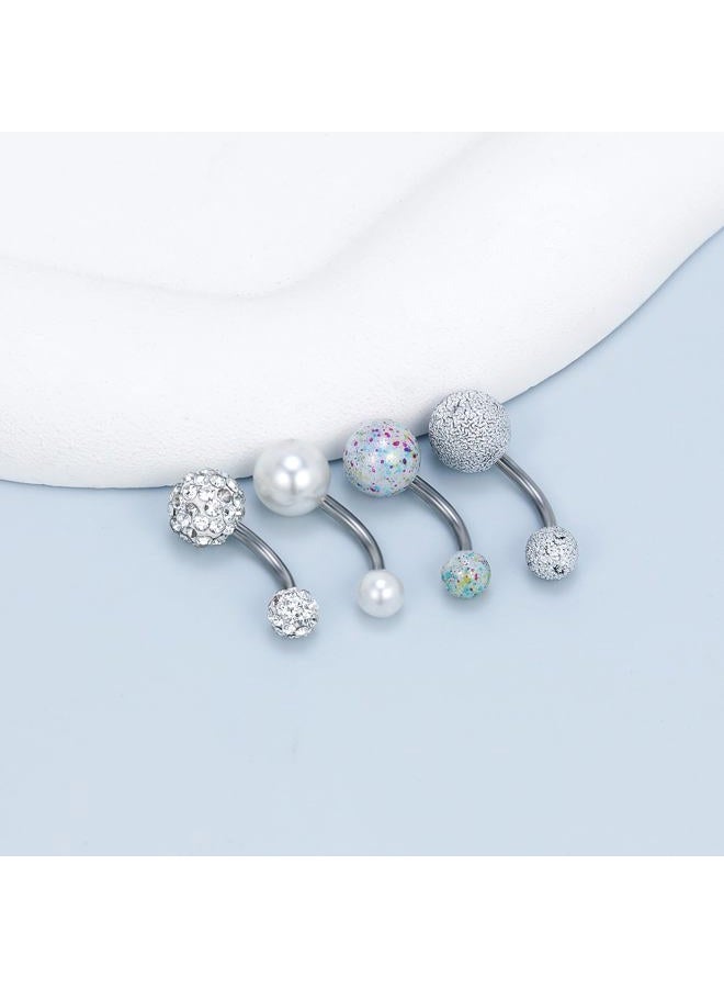 Vsnnsns 14G Belly Button Rings Belly Rings for Women Stainless Steel CZ Opal Belly Button Piercing Jewelry Belly Bars Curved Navel Ring Barbell Body Jewelry Piercing for Women Men Silver - Image 4