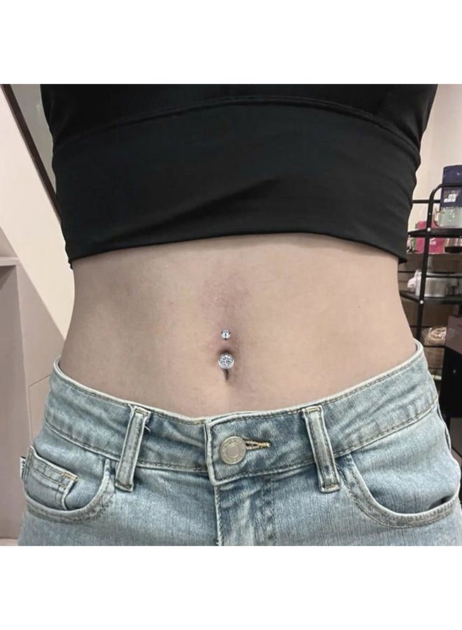 Vsnnsns 14G Belly Button Rings Belly Rings for Women Stainless Steel CZ Opal Belly Button Piercing Jewelry Belly Bars Curved Navel Ring Barbell Body Jewelry Piercing for Women Men Silver - Image 5